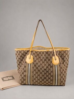 GUCCI GG CANVAS BEIGE & YELLOW TOTE BAG